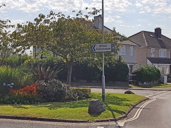 Image of Location 16 – junction of pathway with Efford Road